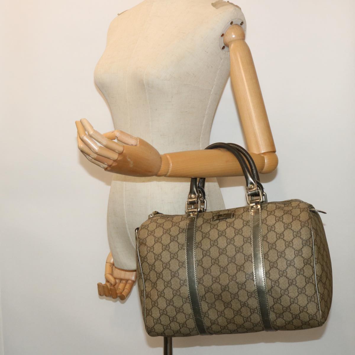 GUCCI GG Canvas Hand Bag PVC Leather Beige Auth 53685