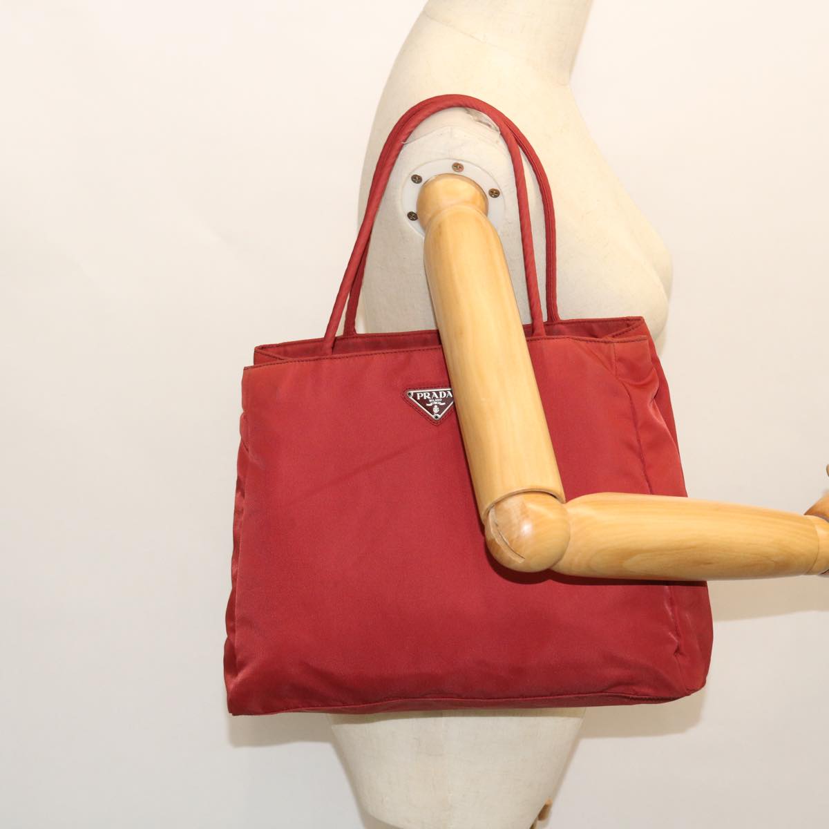 PRADA Hand Bag Nylon Red Auth 53698