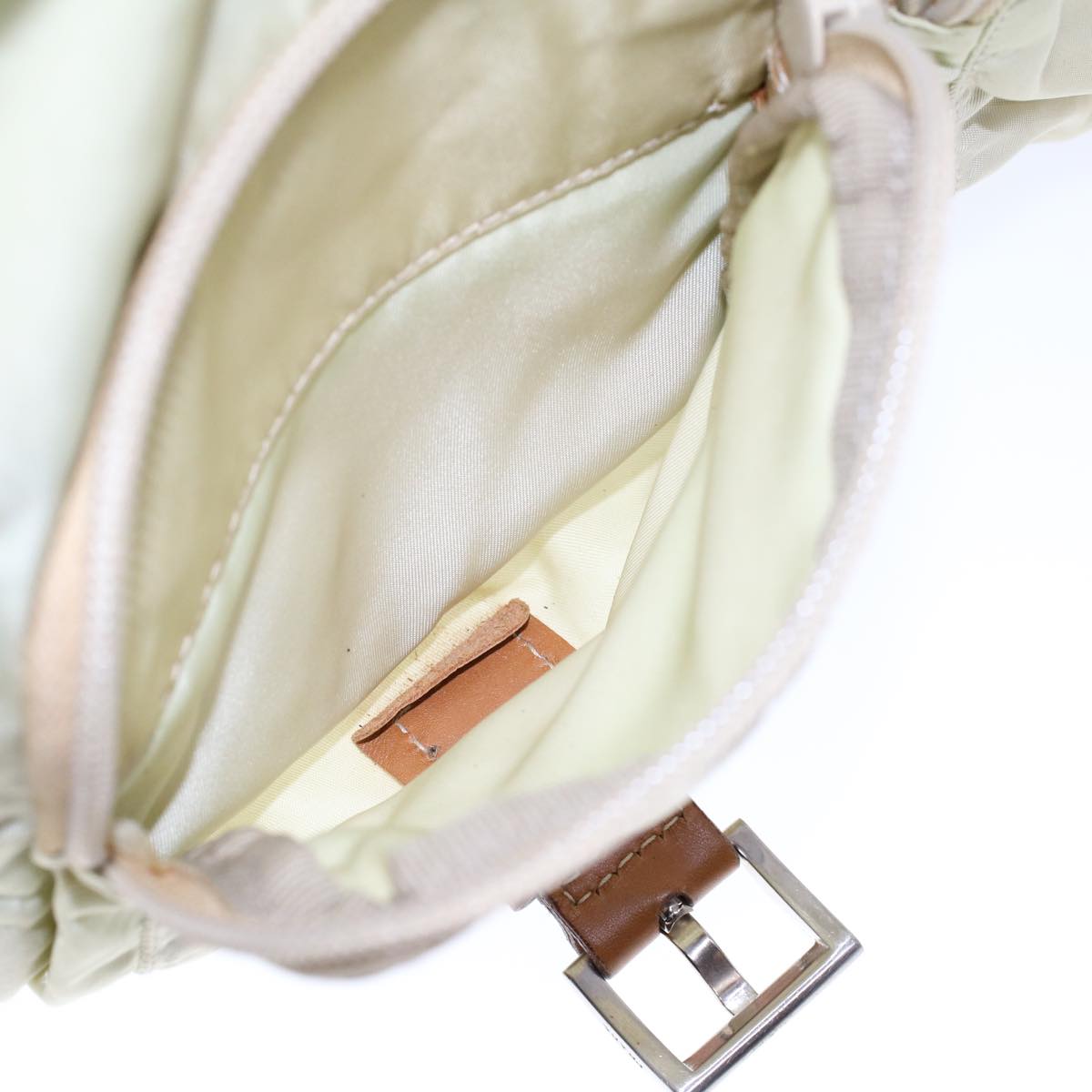 PRADA Shoulder Bag Nylon Leather Cream Auth 53700