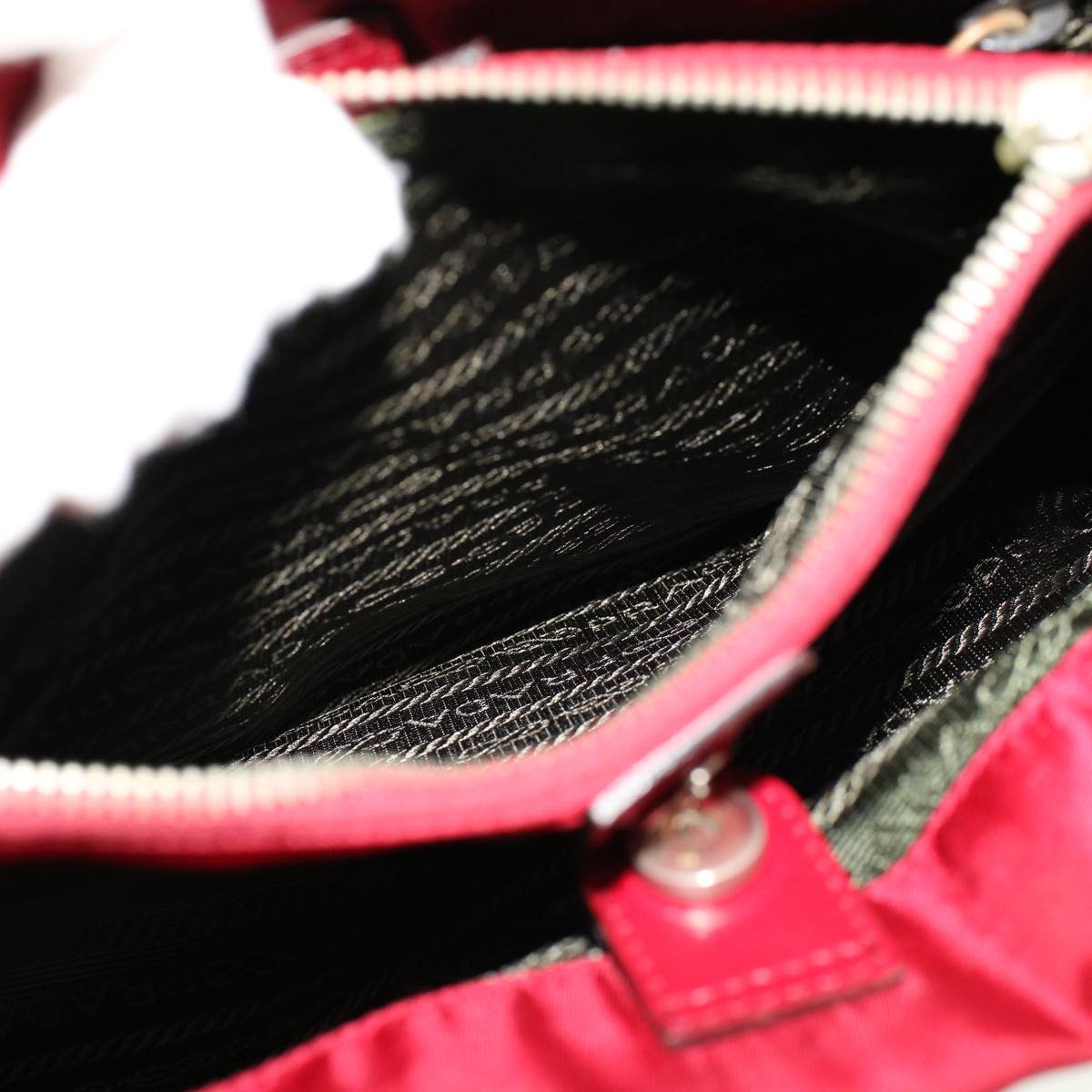 PRADA Tote Bag Nylon Leather Red Auth 53709