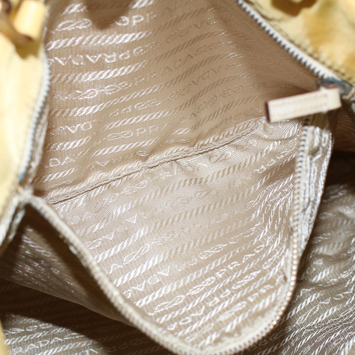 PRADA Tote Bag Nylon Leather Yellow Auth 53710