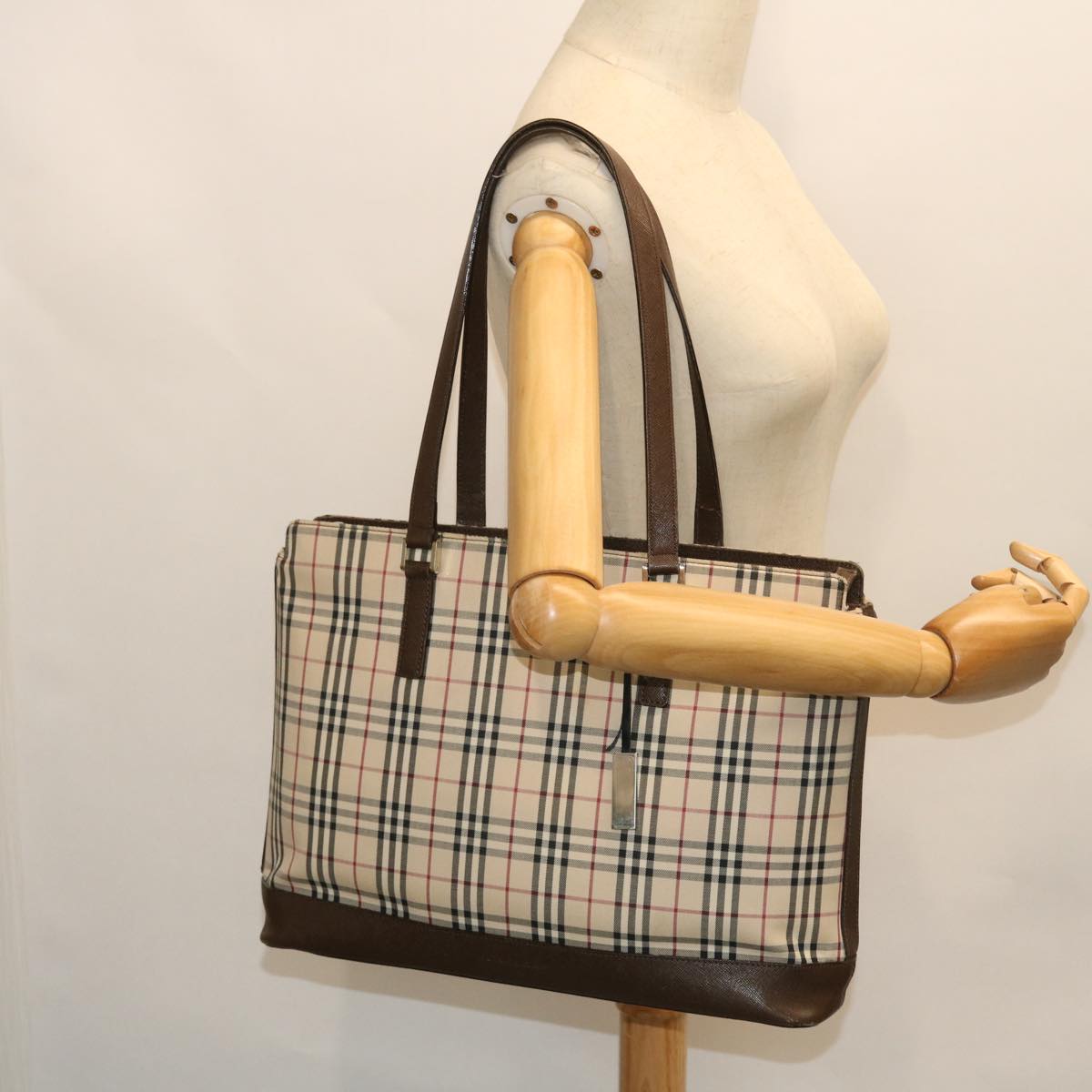 BURBERRY Nova Check Tote Bag Canvas Leather Beige Brown Auth 53722