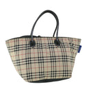BURBERRY Nova Check Blue Label Hand Bag Nylon Leather Beige Black Auth 53723-1