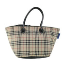 BURBERRY Nova Check Blue Label Hand Bag Nylon Leather Beige Black Auth 53723-13