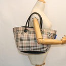 BURBERRY Nova Check Blue Label Hand Bag Nylon Leather Beige Black Auth 53723-22