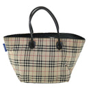 BURBERRY Nova Check Blue Label Hand Bag Nylon Leather Beige Black Auth 53723-2