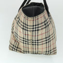 BURBERRY Nova Check Blue Label Hand Bag Nylon Leather Beige Black Auth 53723-4
