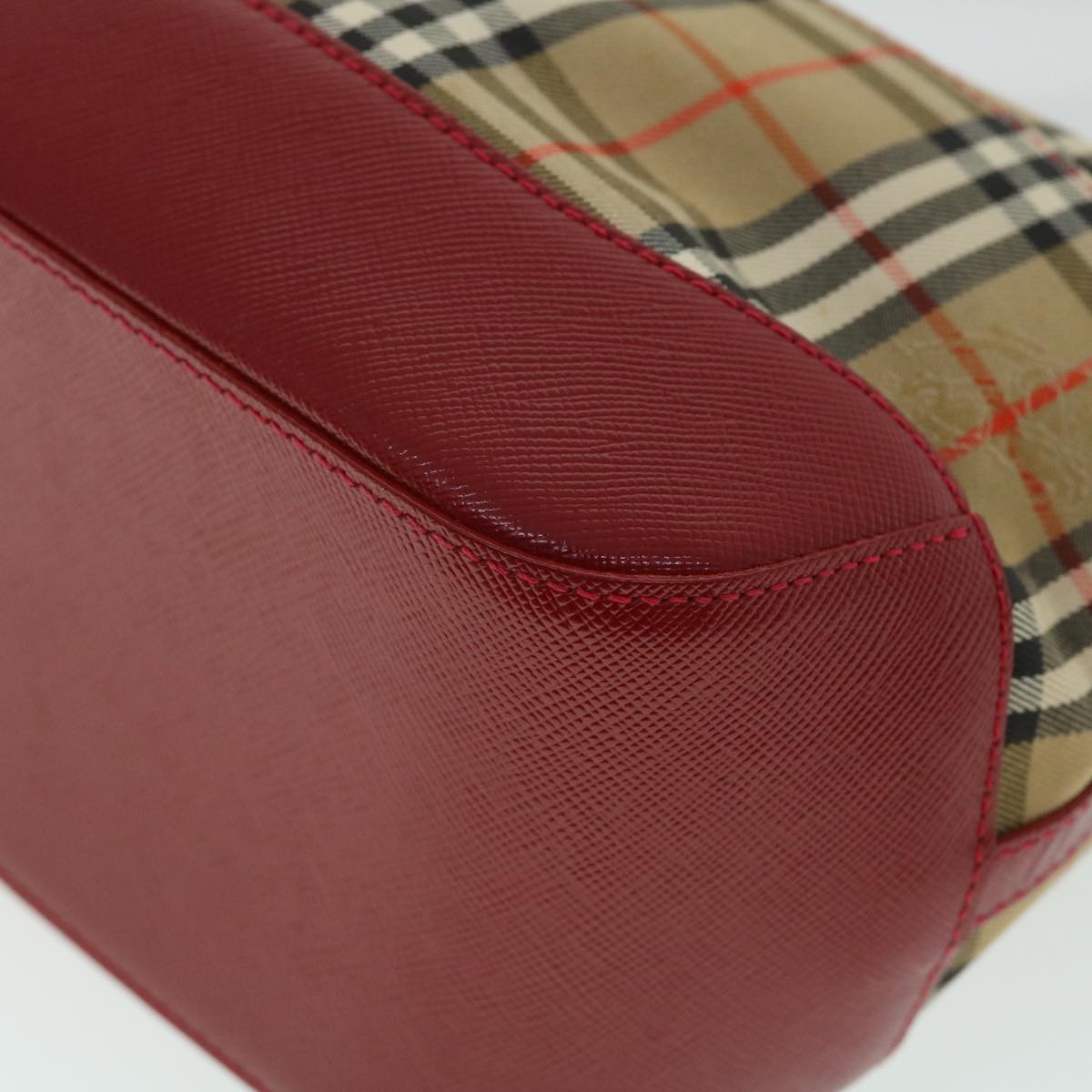 BURBERRY Nova Check Shoulder Bag Canvas Beige Red Auth 53724