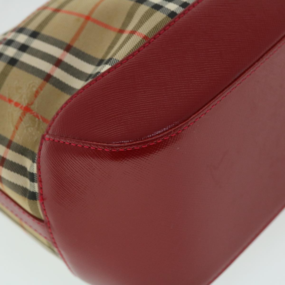 BURBERRY Nova Check Shoulder Bag Canvas Beige Red Auth 53724