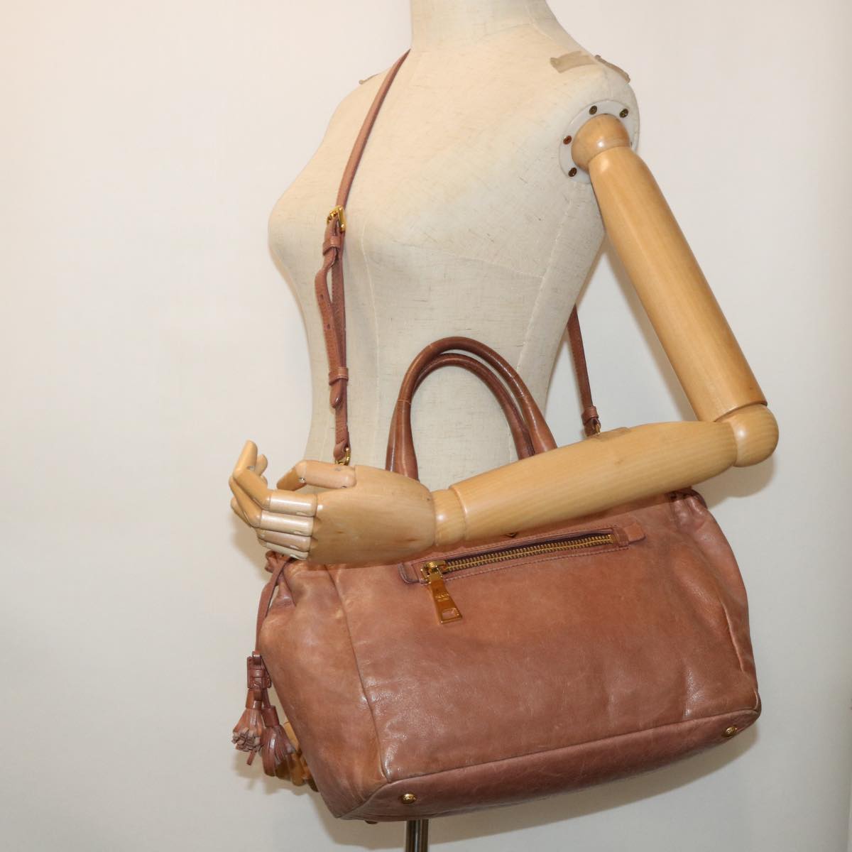 PRADA Hand Bag Leather 2way Pink Auth 53749