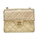 CHANEL Matelasse Turn Lock Chain Shoulder Bag Lamb Skin Gold CC Auth 53752SA-13