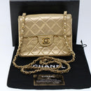 CHANEL Matelasse Turn Lock Chain Shoulder Bag Lamb Skin Gold CC Auth 53752SA-12