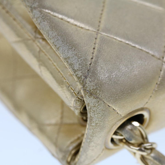 CHANEL Matelasse Turn Lock Chain Shoulder Bag Lamb Skin Gold CC Auth 53752SA
