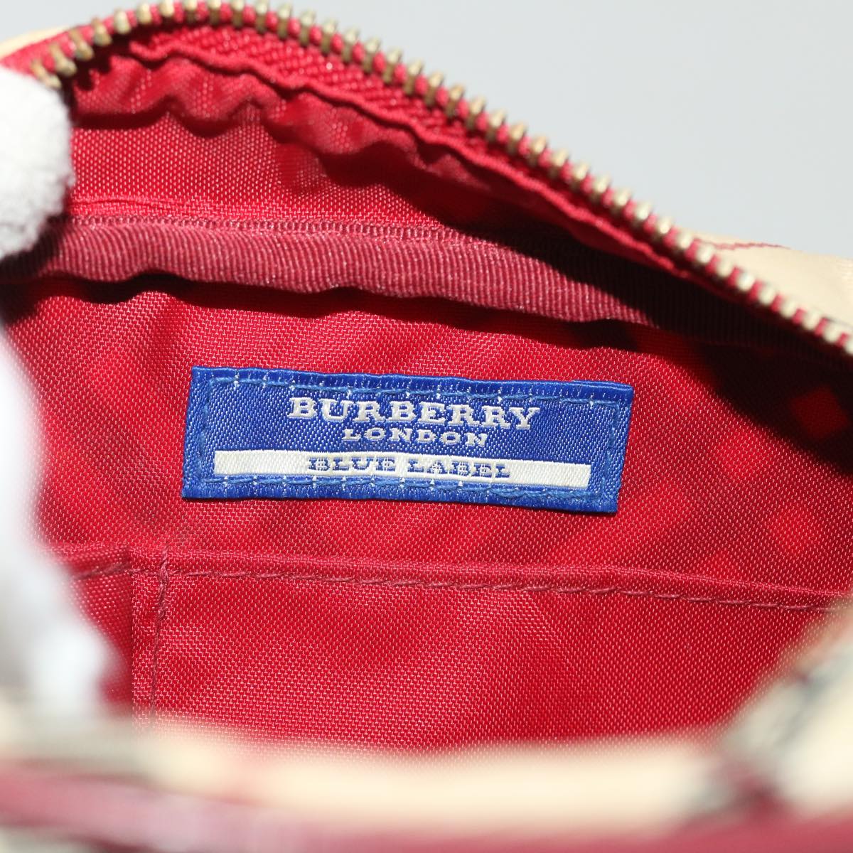 BURBERRY Nova Check Blue Label Shoulder Bag Nylon Leather Beige Red Auth 53781