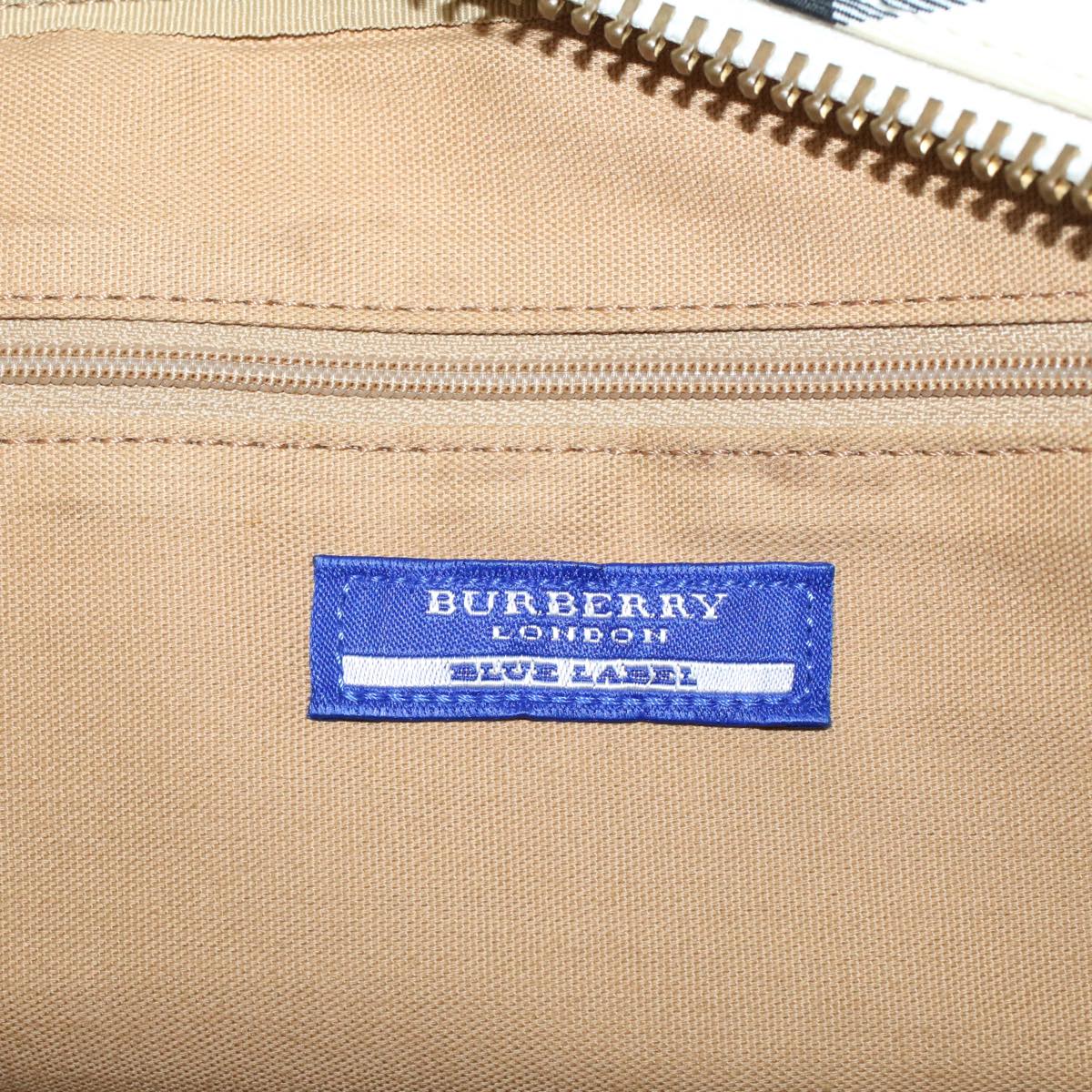 BURBERRY Nova Check Blue Label Tote Bag Canvas Patent Beige Black Auth 53785