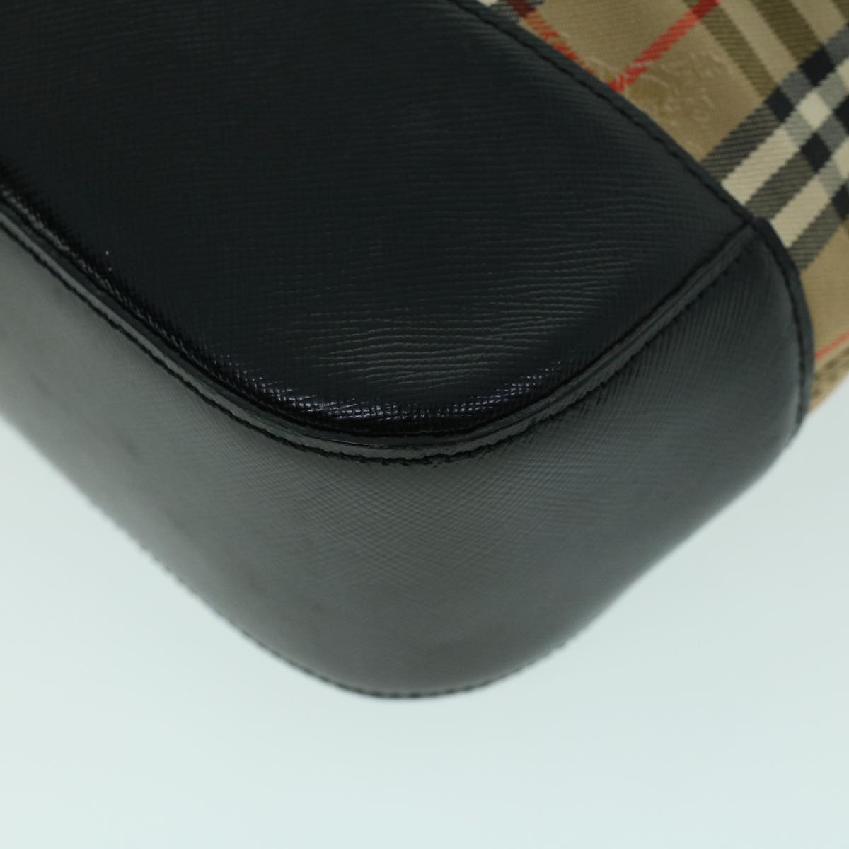 Burberrys Nova Check Shoulder Bag Canvas Leather Beige Black Auth 53788