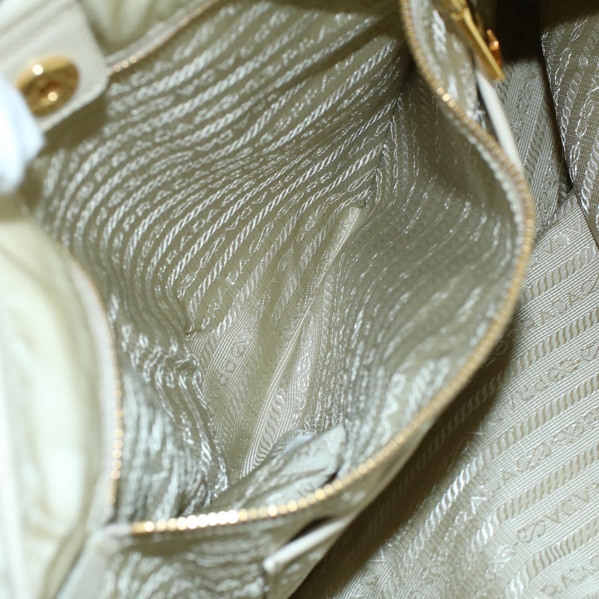 PRADA Tote Bag Nylon Leather Cream Auth 53846