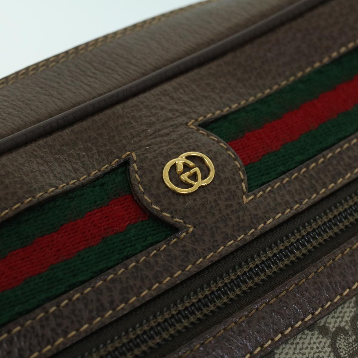 GUCCI GG Canvas Web Sherry Line Shoulder Bag PVC Leather Beige Green Auth 54004