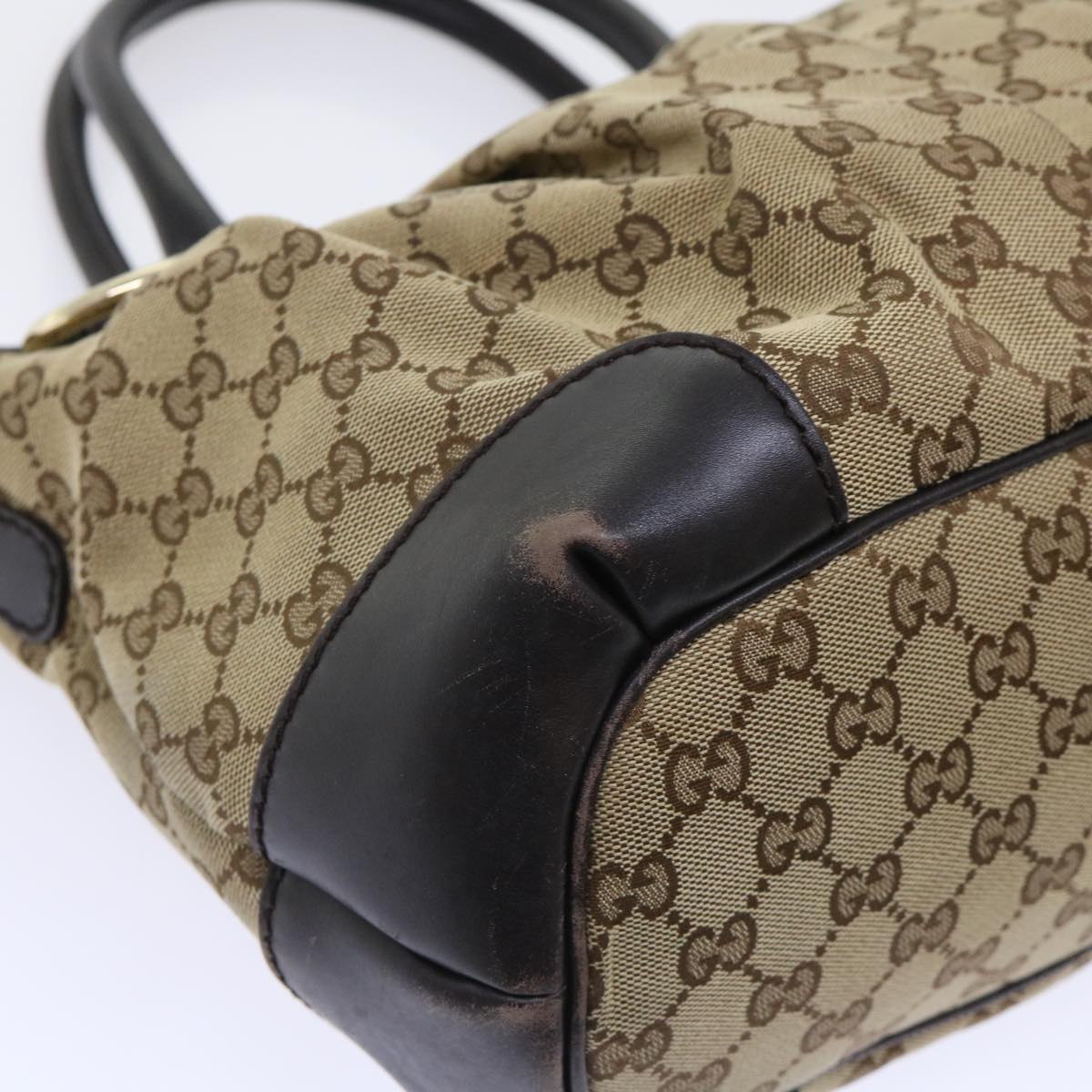 GUCCI GG Canvas Hand Bag Leather 2way Beige 247902 Auth 54014