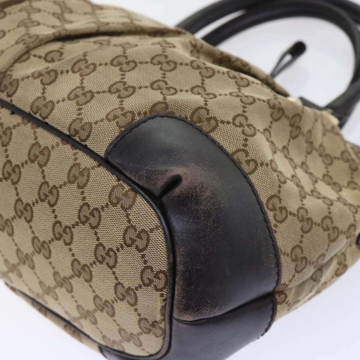 GUCCI GG Canvas Hand Bag Leather 2way Beige 247902 Auth 54014