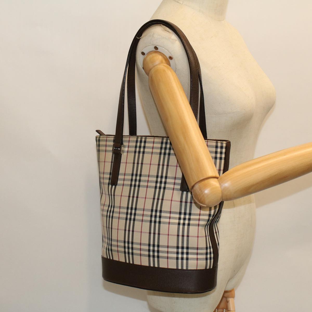 BURBERRY Nova Check Tote Bag Canvas Leather Beige Brown Auth 54021