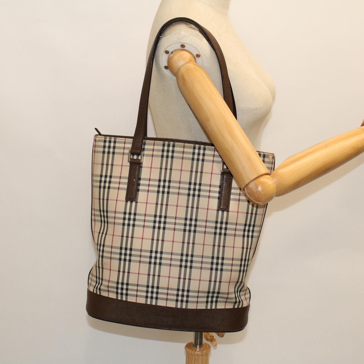 BURBERRY Nova Check Tote Bag Canvas Leather Beige Brown Auth 54025