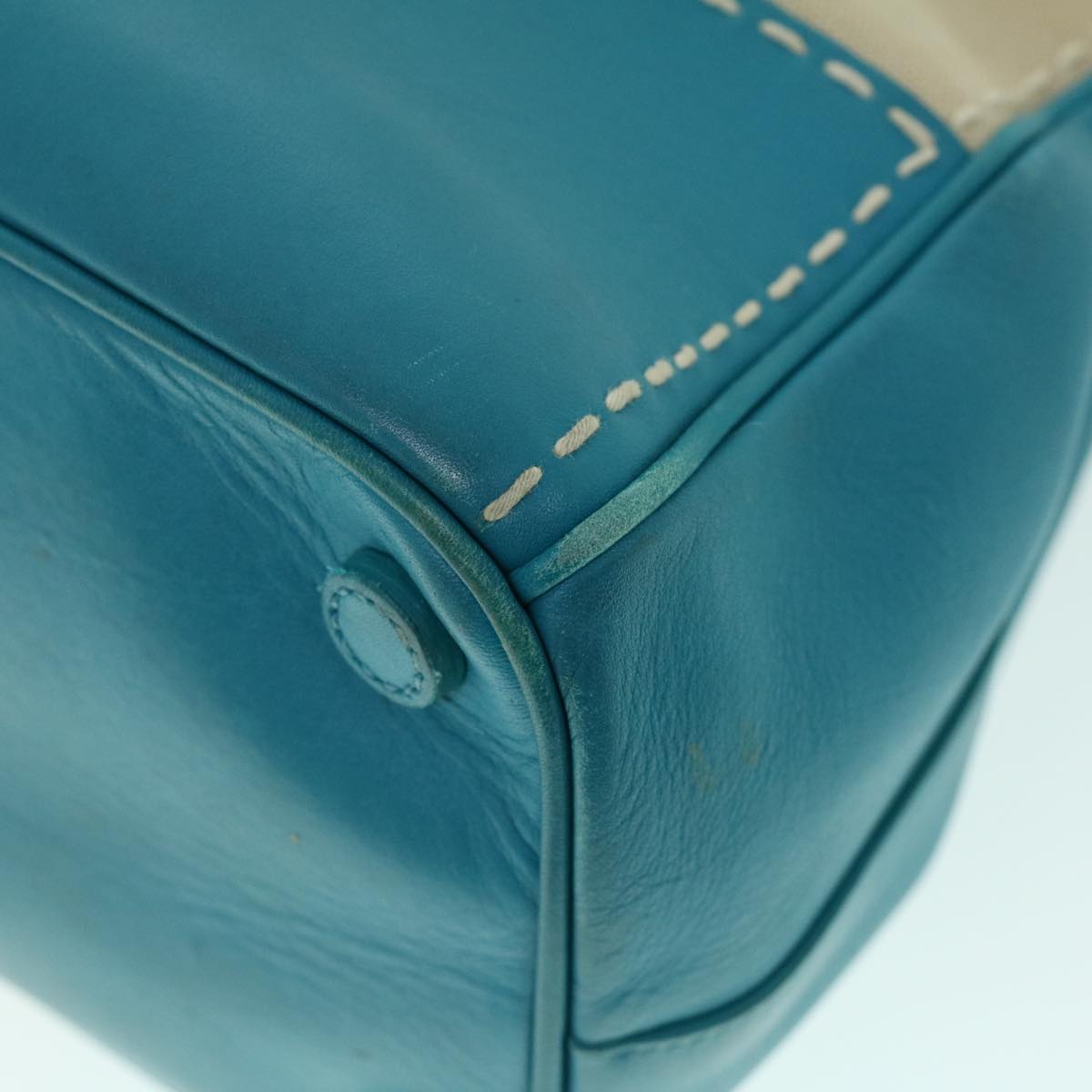 PRADA Hand Bag Canvas Leather Light Blue Beige Auth 54032