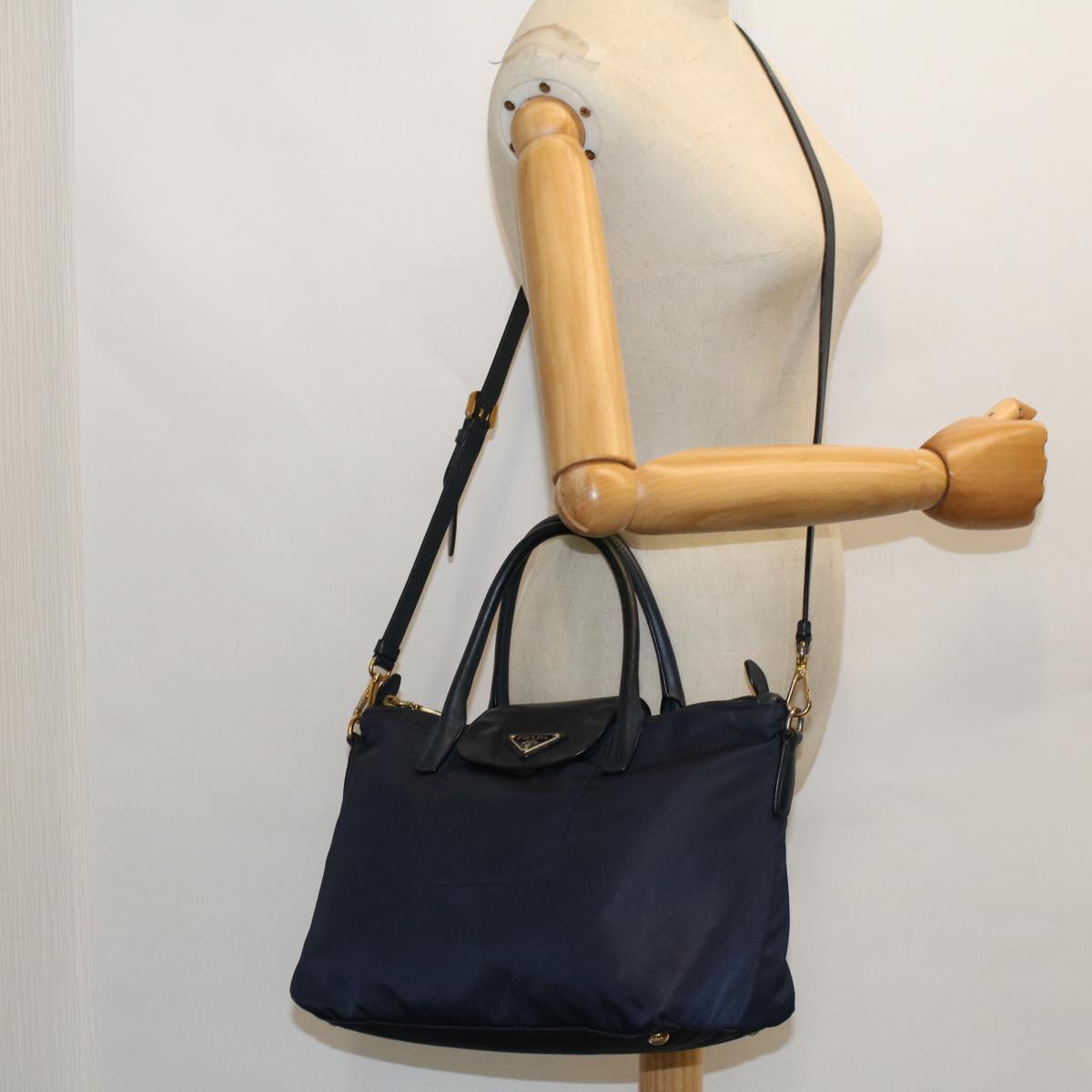 PRADA Hand Bag Nylon Leather 2way Navy Auth 54040