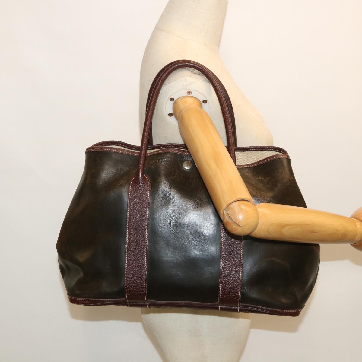 HERMES Garden Party PM Tote Bag Leather Brown Auth 54044