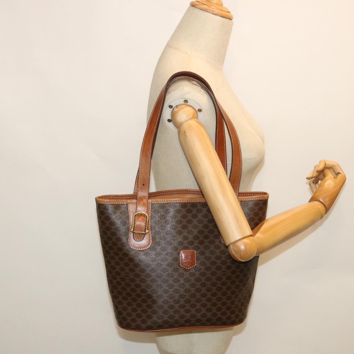 CELINE Macadam Canvas Shoulder Bag PVC Leather Brown Auth 54111