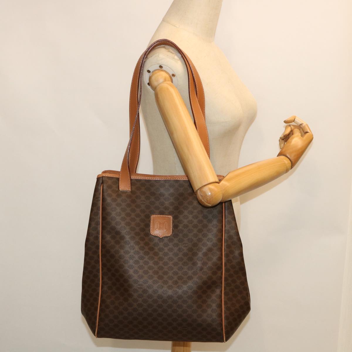 CELINE Macadam Canvas Shoulder Bag PVC Leather Brown Auth 54112