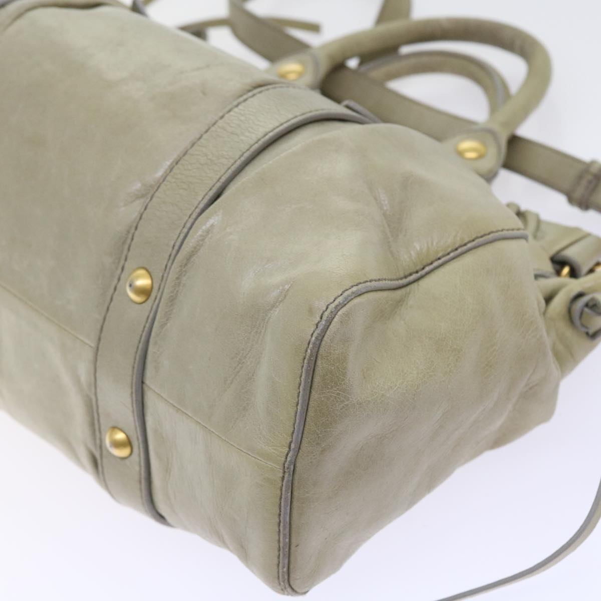 Miu Miu Hand Bag Leather 2way Khaki Auth 54136