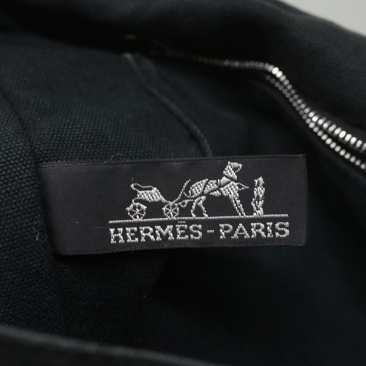 HERMES Fourre ToutMM Hand Bag Canvas Gray Black Auth 54138