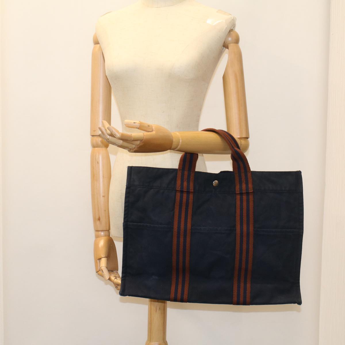HERMES Fourre ToutMM Hand Bag Canvas Navy Auth 54141
