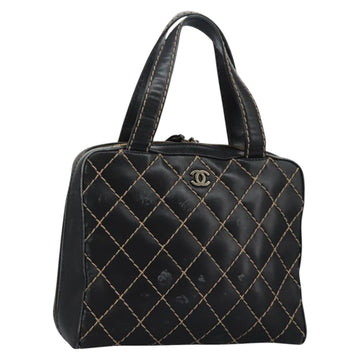 CHANEL Wild Stitch Hand Bag Leather Black CC Auth 54178