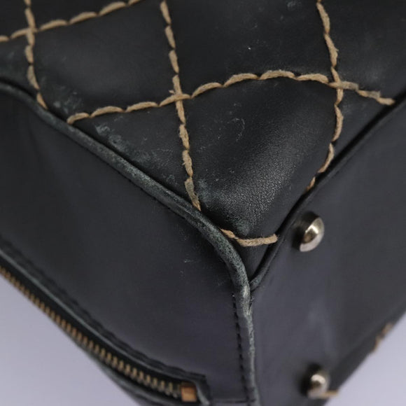 CHANEL Wild Stitch Hand Bag Leather Black CC Auth 54178