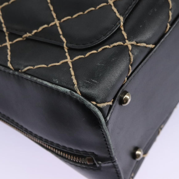 CHANEL Wild Stitch Hand Bag Leather Black CC Auth 54178