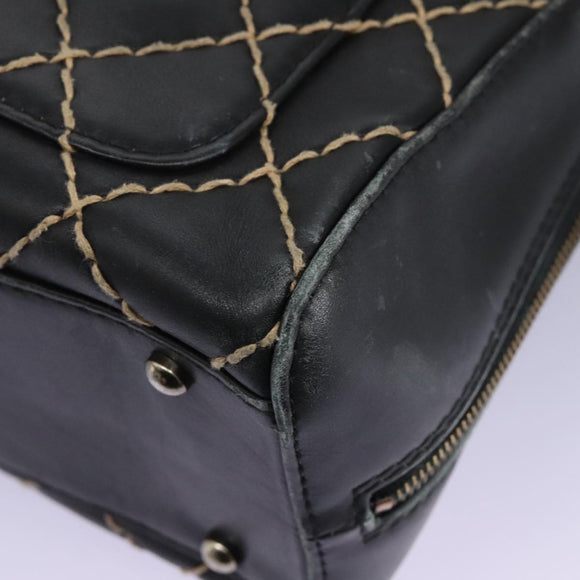 CHANEL Wild Stitch Hand Bag Leather Black CC Auth 54178
