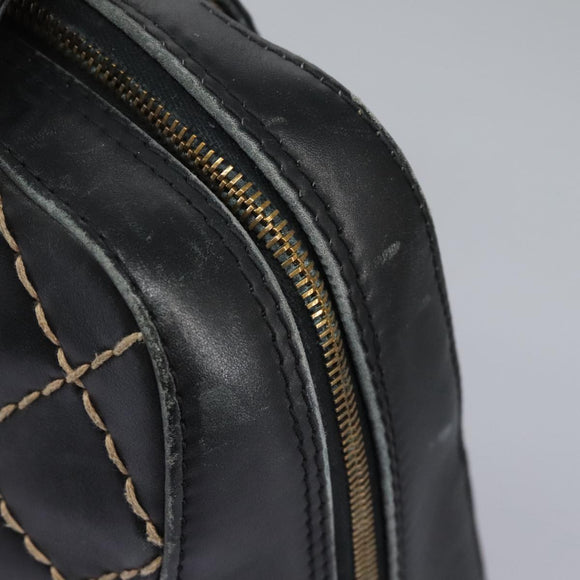 CHANEL Wild Stitch Hand Bag Leather Black CC Auth 54178