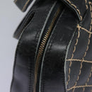 CHANEL Wild Stitch Hand Bag Leather Black CC Auth 54178-15