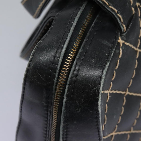 CHANEL Wild Stitch Hand Bag Leather Black CC Auth 54178