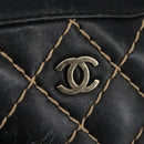 CHANEL Wild Stitch Hand Bag Leather Black CC Auth 54178-17