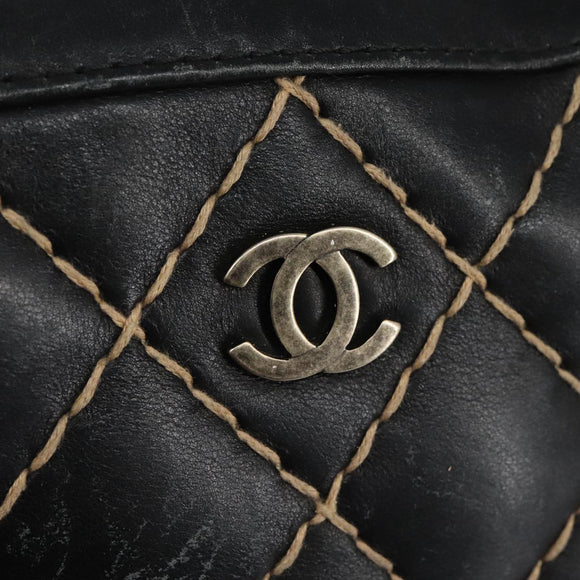 CHANEL Wild Stitch Hand Bag Leather Black CC Auth 54178