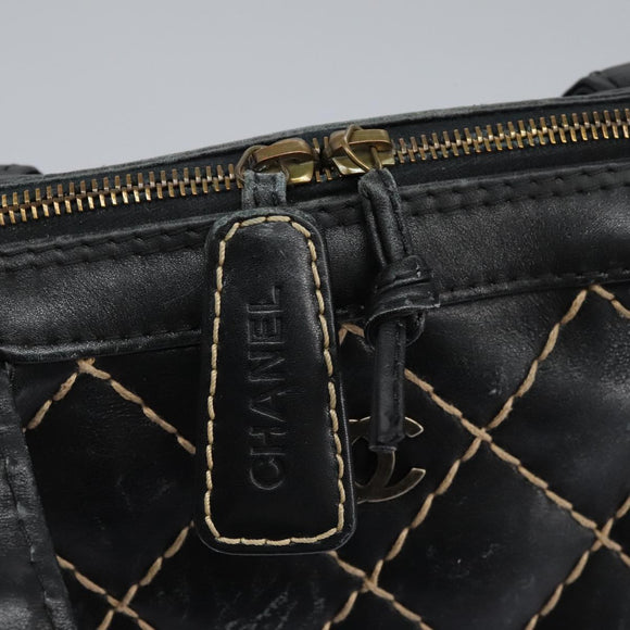 CHANEL Wild Stitch Hand Bag Leather Black CC Auth 54178