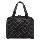CHANEL Wild Stitch Hand Bag Leather Black CC Auth 54178-2