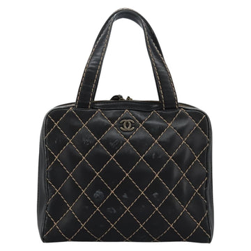 CHANEL Wild Stitch Hand Bag Leather Black CC Auth 54178 - 0