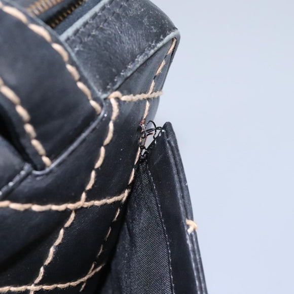 CHANEL Wild Stitch Hand Bag Leather Black CC Auth 54178