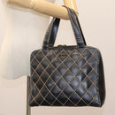 CHANEL Wild Stitch Hand Bag Leather Black CC Auth 54178-35