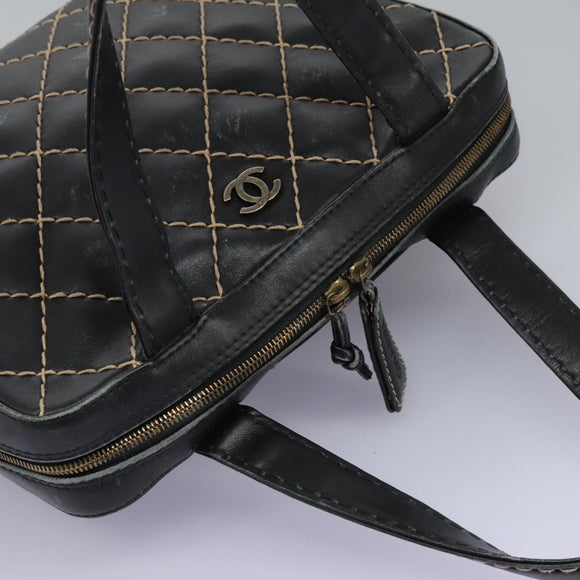 CHANEL Wild Stitch Hand Bag Leather Black CC Auth 54178