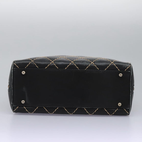 CHANEL Wild Stitch Hand Bag Leather Black CC Auth 54178